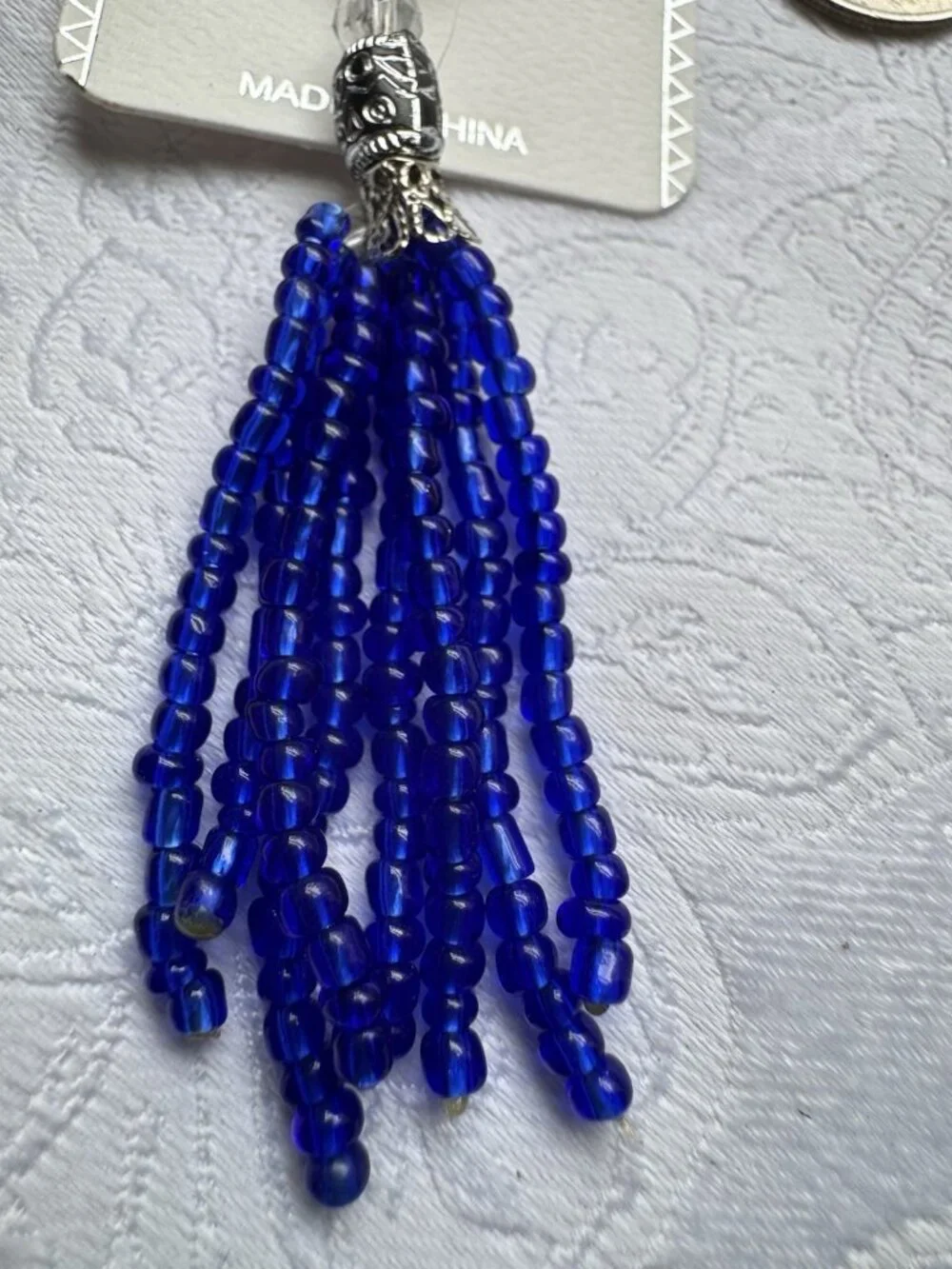NEW Silvertone Blue Rolling Evil Eye Triangle Keychain Protection Tassel Beads